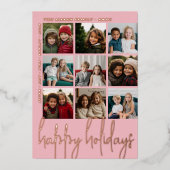 9フォトオフセット – Happy Holidaysスクリプト – バラ金ゴールド 箔シーズンカード (正面)
