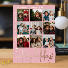9フォトオフセット – Happy Holidaysスクリプト – バラ金ゴールド 箔シーズンカード