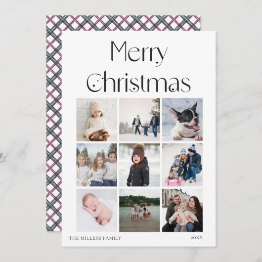 9フォトコラージグリッドエレガントクリスマスカード シーズンカード (正面/裏面)