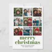 9フォトコラージメリークリスマスグリーンキャンディストライプー シーズンカード (正面)