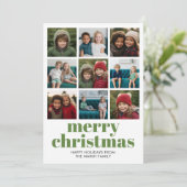 9フォトコラージメリークリスマスグリーンキャンディストライプー シーズンカード (スタンド正面)