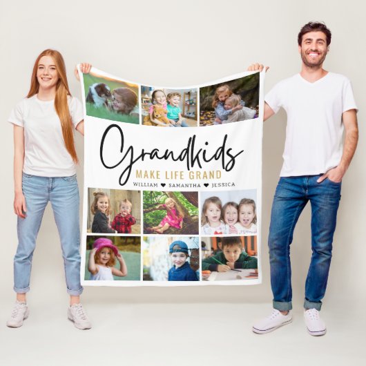 9フォトコラージュおじいちゃんメイクライフグランド引用文 フリースブランケット (インサイチュ)