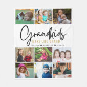 9フォトコラージュおじいちゃんメイクライフグランド引用文 フリースブランケット (正面)