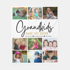 9フォトコラージュおじいちゃんメイクライフグランド引用文 フリースブランケット