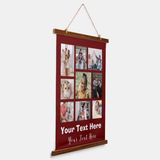 9フォトコラージュとスクリプト文字白 吊り下げ型タペストリー (傾斜あり)