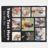 9フォトコラージュとスクリプト文字-白黒 フリースブランケット (正面(横))