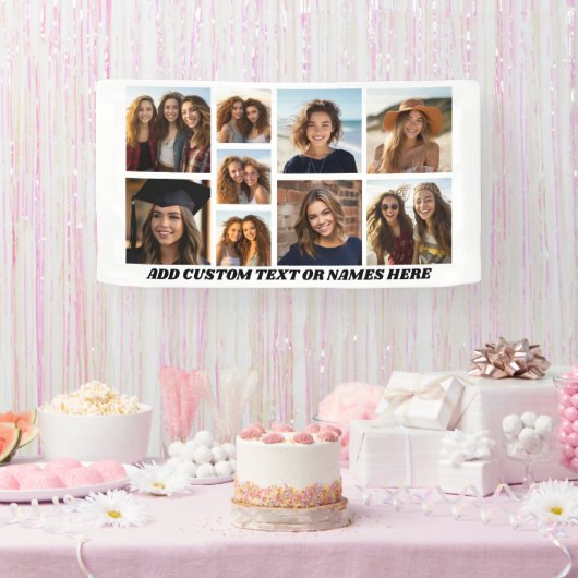 9フォトコラージュのミニマル – 白黒グリッド 横断幕 (パーティー)