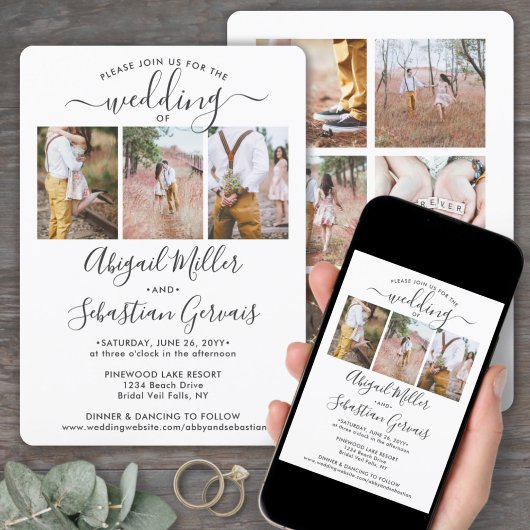 9フォトコラージュエレガントラモダングの結婚書道 招待状