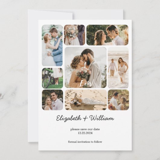 9フォトコラージュカップルシンプルの日付を保存 招待状 (正面)