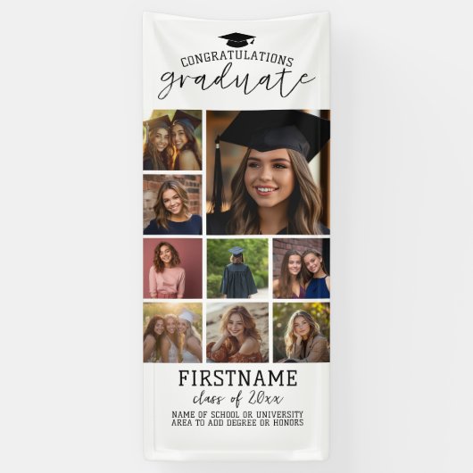 9フォトコラージュ卒業モダン白ミニマル 横断幕 (縦)