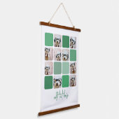 9フォトコラージュ – ソフトグリーンカラー – スクリプト文字 吊り下げ型タペストリー (傾斜あり)