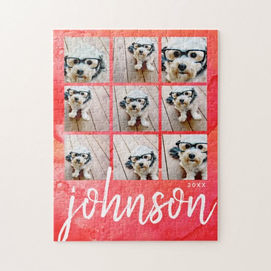 9フォトコラージュ – メリークリスマスレッドウォーター色 ジグソーパズル (縦)