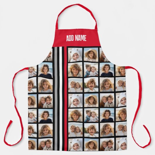 9フォトコラージンググリッド全周 – スポーティストライプな赤 エプロン (正面)