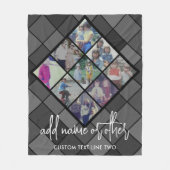 9フォトダイヤモンドパターン – 黒と灰色 フリースブランケット (正面)