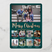 9フォトティール（緑がかった色）グリーンメリークリスマスコラージュモダン 箔シーズンカード (正面)