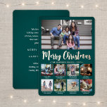 9フォトティール（緑がかった色）グリーンメリークリスマスコラージュモダン 箔シーズンカード<br><div class="desc">楽しいスタイリッシュ挨拶と写真の共有9を送信お気に入りのフォトのコラージュティール（緑がかった色）とバラ金ゴールドフォイルのホリデーカード。このテンプレート上のすべての文字はカスタマイズシンプル、Merry Christmas、Happy Holiday、季節のごあいさつ、新年の応援など任意の文言を含む簡単である（画像の配置のヒント：写真を正確に中央に配置する方法は、Zazzleウェブサイトにアップロードする前にそれをトリミングする）。 青い緑色の背景にメタリック実在バラ金ゴールド箔レタリングを施し、カードの前面に印刷グラデーションする。ミニマモダンリストデザインには、トレンディー手書きスタイル台本の書シンプル跡、背面のタイポグラフィメッセージ、およびキャプション付きユニーク9つの正方形の画像のフォトグリッドも含まれる。家族や友人は、このカードをエレガント表示すカスタマイズるのが好き。</div>