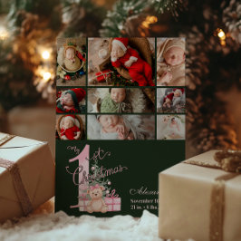 9フォトピンクグリーンベビー初めてのクリスマス シーズンカード