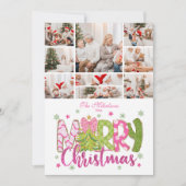 9フォトピンクグリーンボウツリーメリークリスマス シーズンカード (正面)