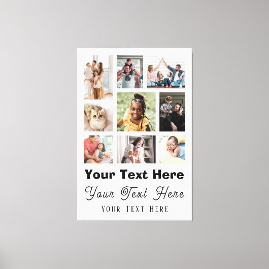 9フォトファミリーとスクリプト文字白黒 キャンバスプリント (正面)