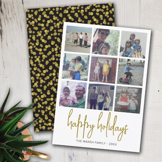9フォトブラックと金ゴールドドット – クリスマスハッピー シーズンカード