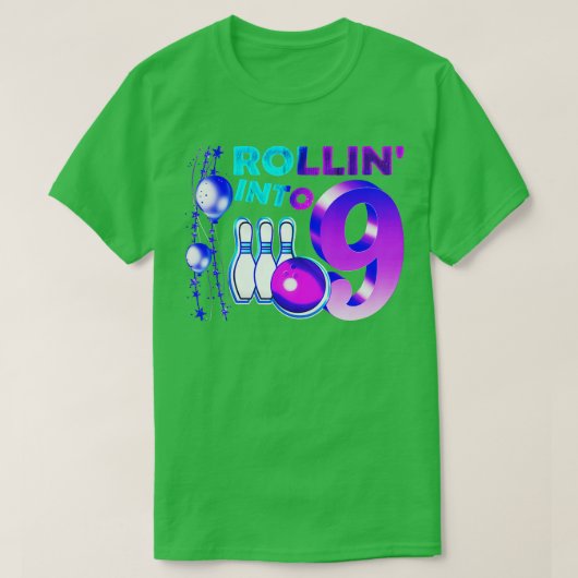 9ボーリング誕生日パーティー9誕生日 Tシャツ (デザイン正面)