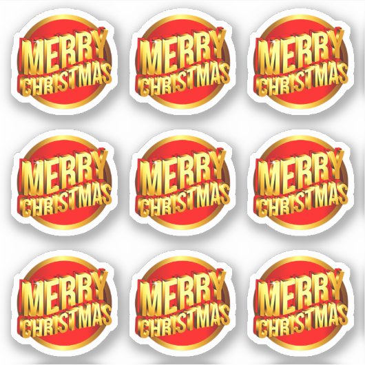 9メリークリスマス3D効果赤金ゴールド文字キスカット シール (正面)