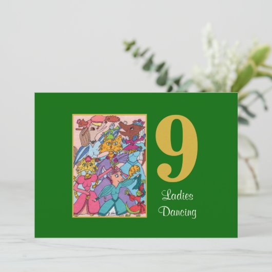 9レディース踊りかわいい動物カスタムのクリスマス シーズンカード (スタンド正面)