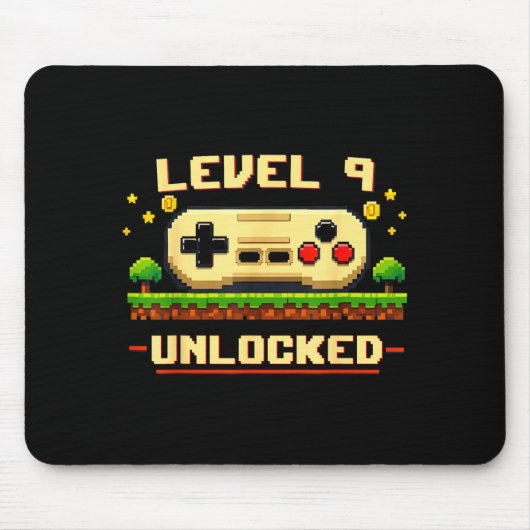 9レベル突破!9歳の誕生日おめでとう ゲーム好きな人へ マウスパッド (正面)