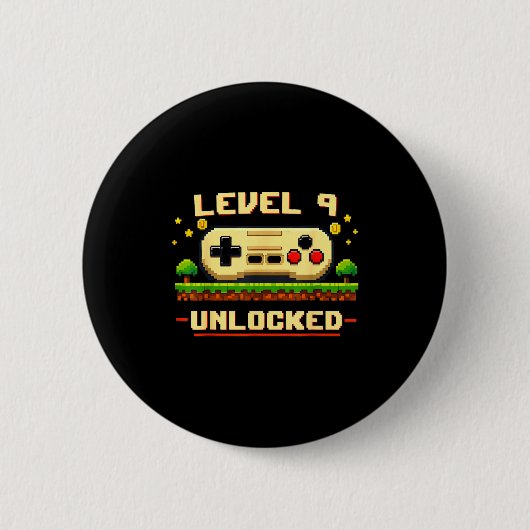 9レベル突破!9歳の誕生日おめでとう ビデオゲーム 缶バッジ (正面)