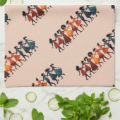 9人のダンシング・レディの切り抜きステンシル・レトロスタイル3 キッチンタオル (折り畳み)