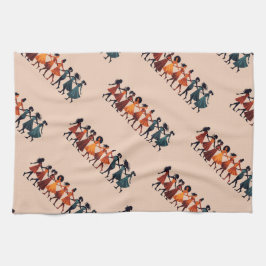 9人のダンシング・レディの切り抜きステンシル・レトロスタイル3 キッチンタオル