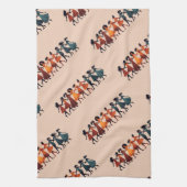 9人のダンシング・レディの切り抜きステンシル・レトロスタイル3 キッチンタオル (縦)