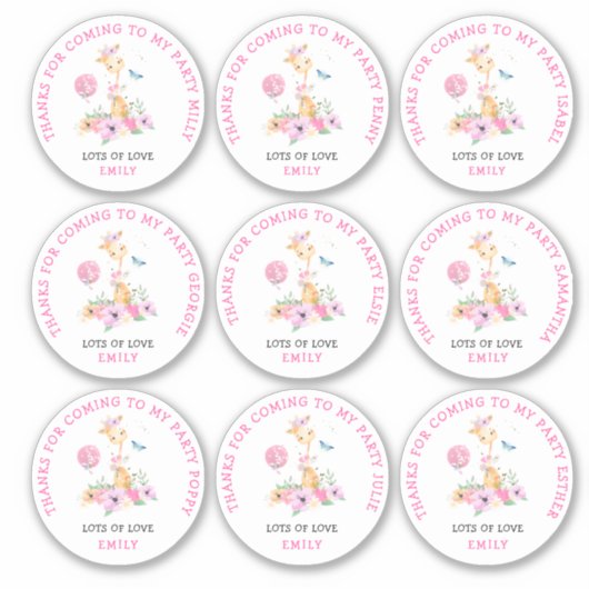 9個のゲスト名キッズありがとうキリン シール (正面)