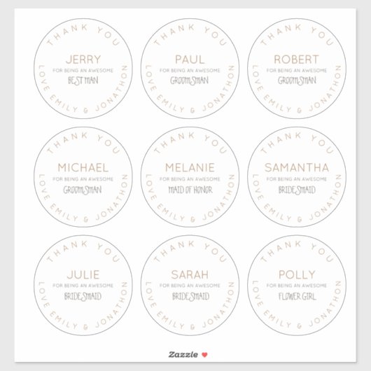 9個の名前ありがとうブライダルパーティ大 シール (シート)