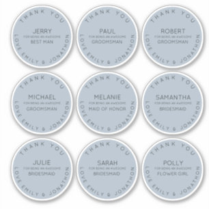 9個の名前ありがとうブライダルパーティ青 シール