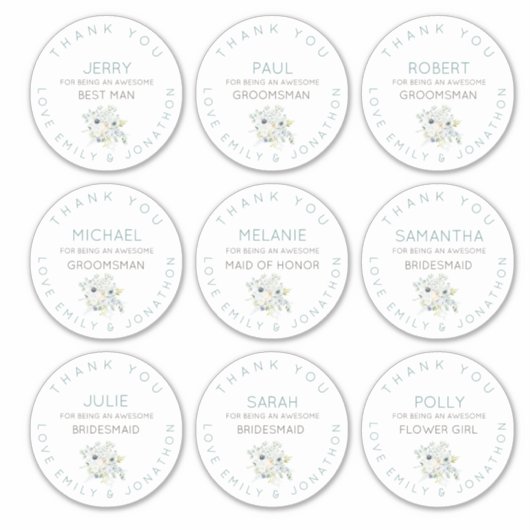 9個の名前ありがとうブライダルフローラ大 シール (正面)