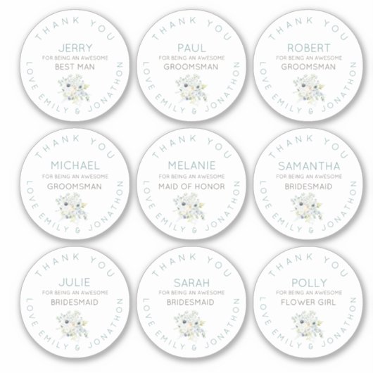 9個の名前ありがとうブライダルフローラ小 シール (正面)