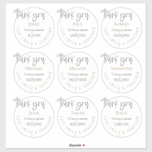 9個の名前ありがとうメッセージ結婚の白 シール (シート)