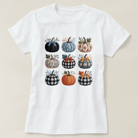 9個の装飾カボチャの刺繍Tシャツ Tシャツ (デザイン正面)