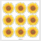 9個の黄色オレンジ色のひまわり 花 キスカットステッカー シール (シート)