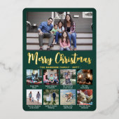 9写真ダークグリーンメリークリスマスコラージュモダン 箔シーズンカード (正面)