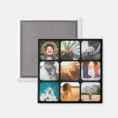 9写真テンプレート正方形グリッドラウンドフレーム冷蔵庫 マグネット (正面/裏面)