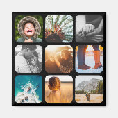 9写真テンプレート正方形グリッドラウンドフレーム冷蔵庫 マグネット (正面)