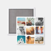 9写真テンプレート正方形グリッドラウンドフレーム冷蔵庫 マグネット (正面/裏面)