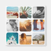 9写真テンプレート正方形グリッドラウンドフレーム冷蔵庫 マグネット (正面)