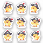 9匹のかわいい海賊のアヒルのステッカーシート シール (正面)
