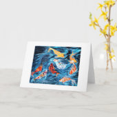 9匹のコイの魚。 挨拶状 カード (黄色い花)