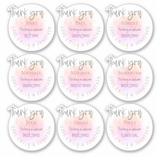 9名Thanks You Message Bridal Party Individual シール (正面)