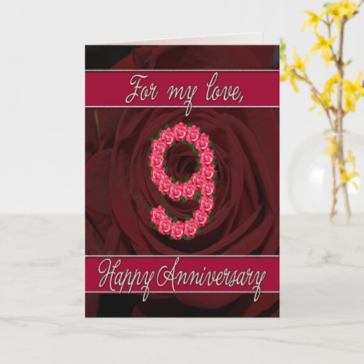 9周年カード　バラと葉 カード (黄色い花)