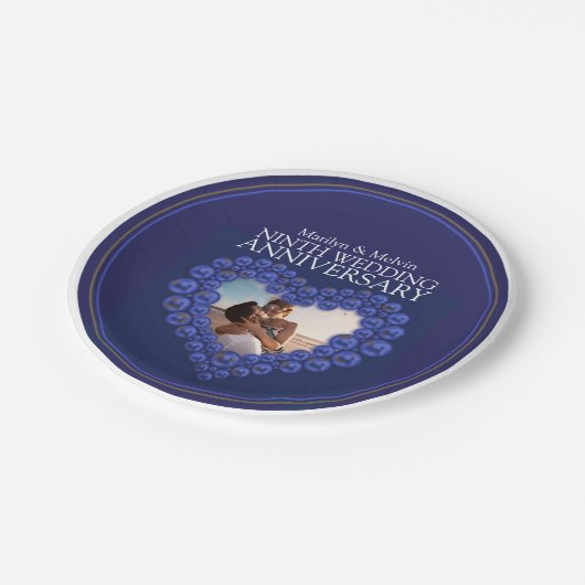 9周年記念結婚ビーズハートラピスラズリ ペーパープレート (アングル)